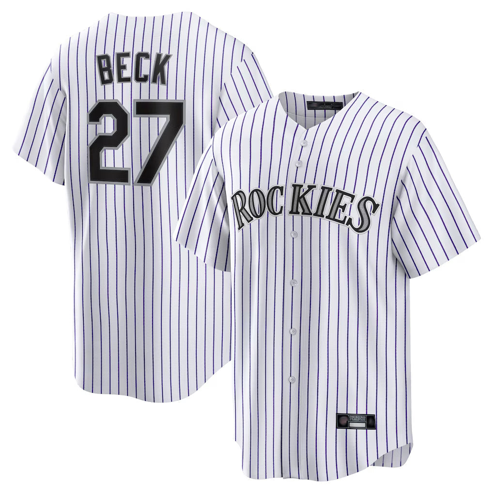 Odoa C.Rockies #27 Jordan Beck Player White Game Home Stitched Jerseys