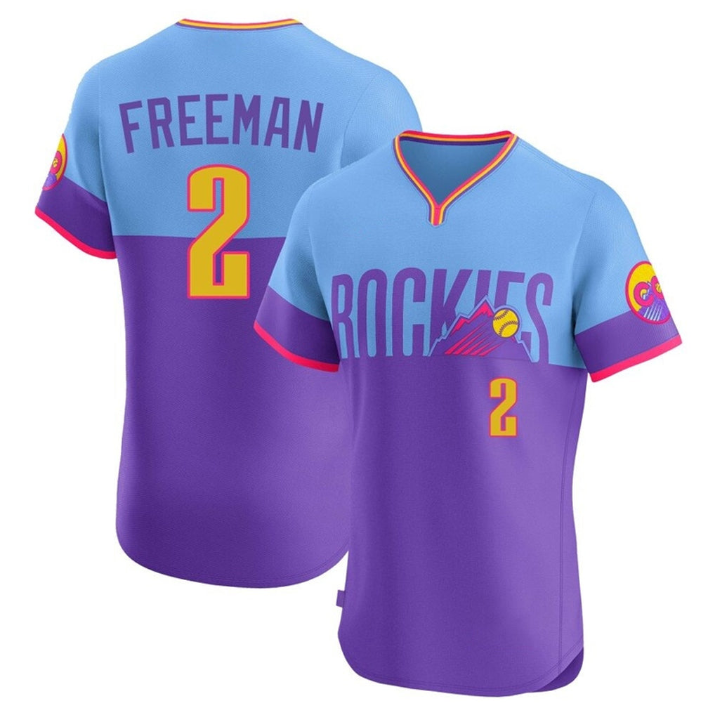 Odoa C.Rockies #2 Tyler Freeman Player Purple-Light Blue City Connect Limited Elite Home T-shirt Stitched Jerseys