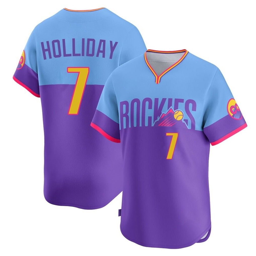 Odoa C.Rockies #7 Matt Holliday Player Purple-Light Blue City Connect Limited Home T-shirt Stitched Jerseys