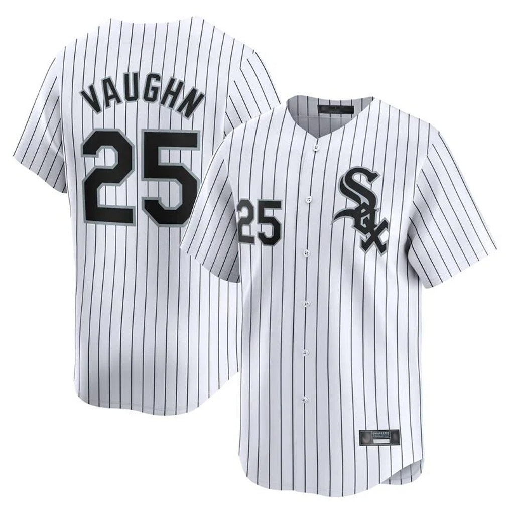Odoa C.White Sox #25 Andrew Vaughn Player White Stripe Limited Home Stitched Jerseys