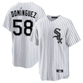 Odoa C.White Sox #58 Seranthony Dom¡§anguez Player White Stripe Home Game Stitched Jerseys