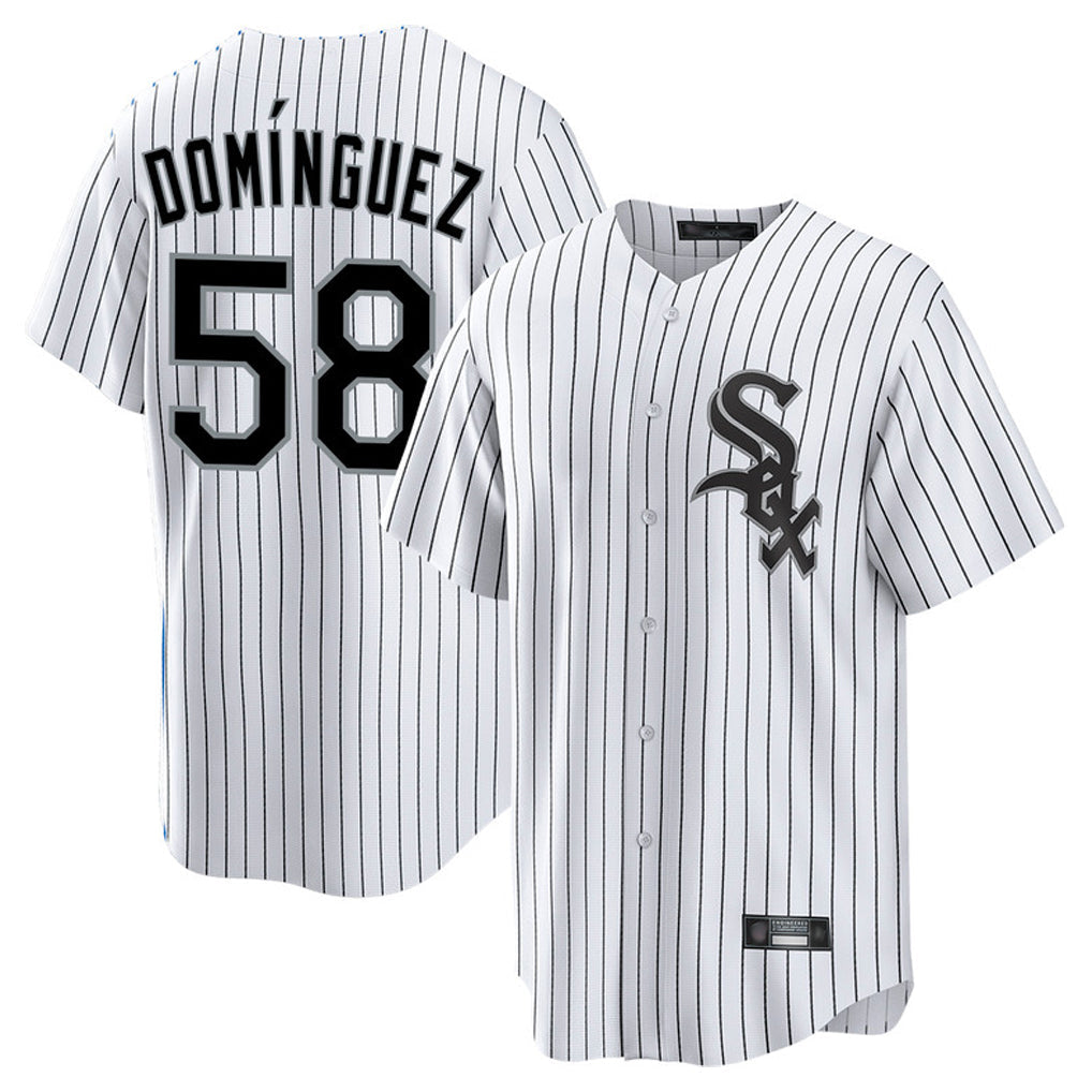 Odoa C.White Sox #58 Seranthony Dom¡§anguez Player White Stripe Home Game Stitched Jerseys