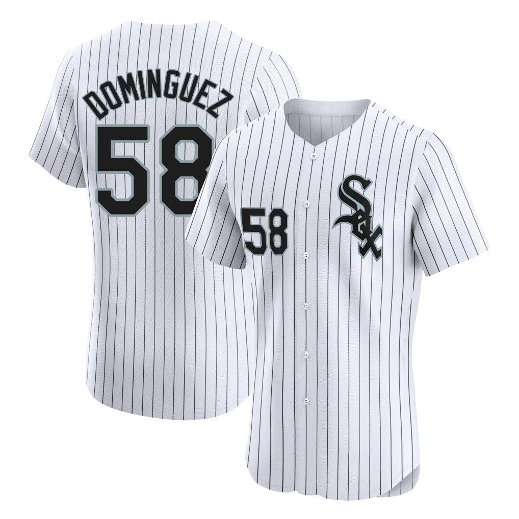 Odoa C.White Sox #58 Seranthony Dom¡§anguez Player White Stripe Limited Elite Home Stitched Jerseys