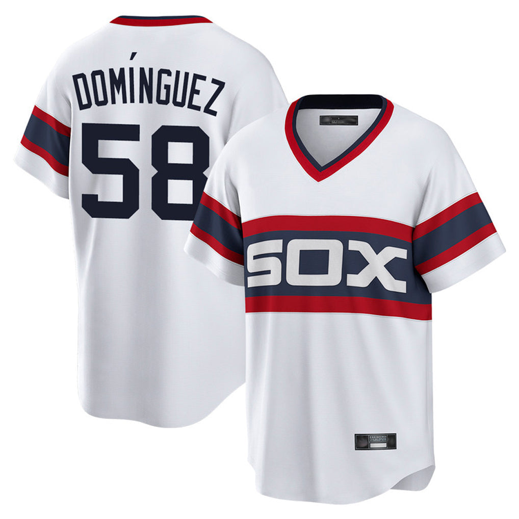 Odoa C.White Sox #58 Seranthony Dom¡§anguez Player White T-shirt Home Game Stitched Jerseys