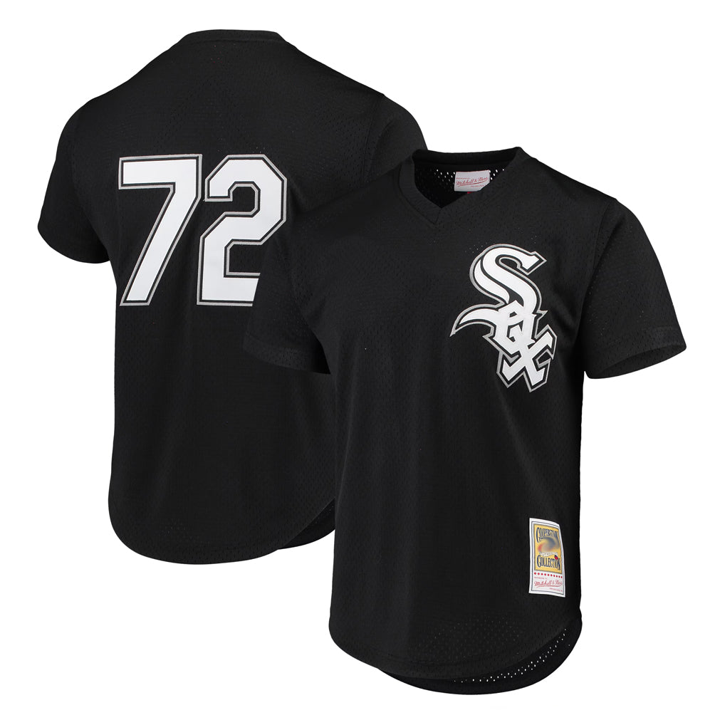 Odoa C.White Sox #72 Carlton Fisk Player Black Mitchell & Ness Cooperstown Collection Mesh Game Stitched Jerseys