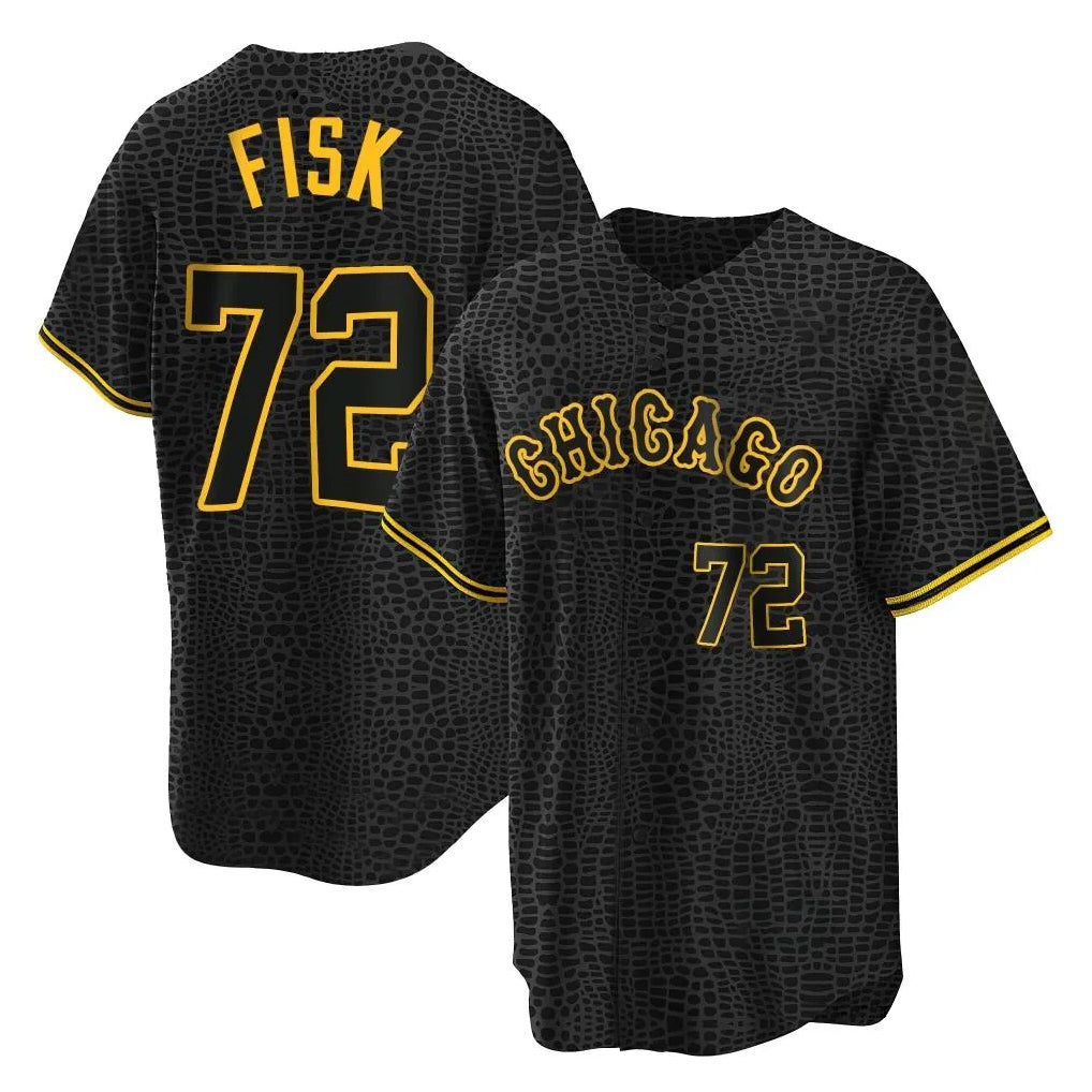 Odoa C.White Sox #72 Carlton Fisk Player Black Snake Skin City Home Game Stitched Jerseys