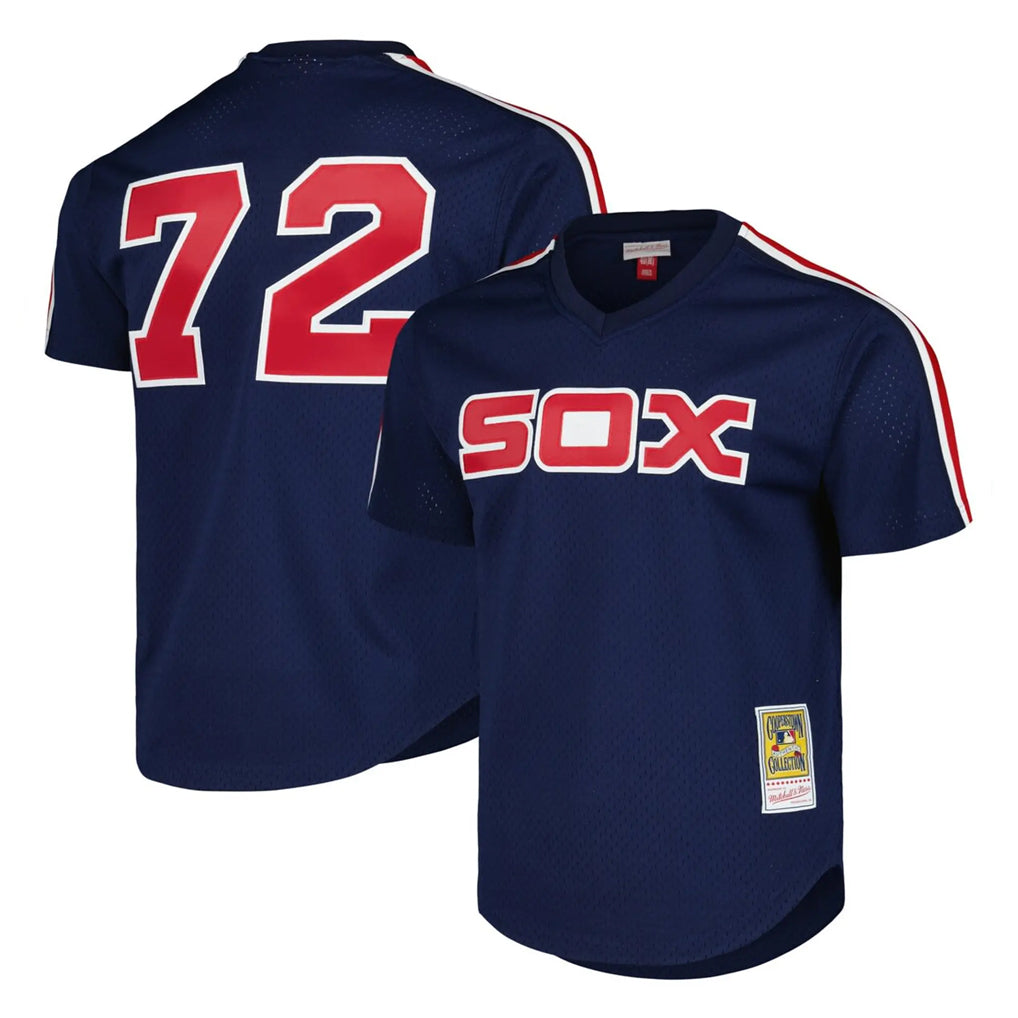 Odoa C.White Sox #72 Carlton Fisk Player Navy Mitchell & Ness Cooperstown Collection Mesh Game Stitched Jerseys