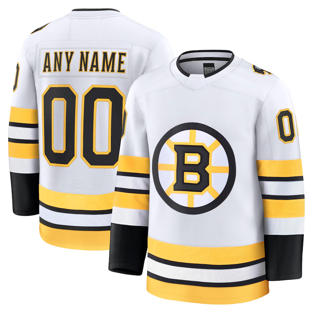 Odoa Custom B.Bruins White Away Premium Stitched Jerseys