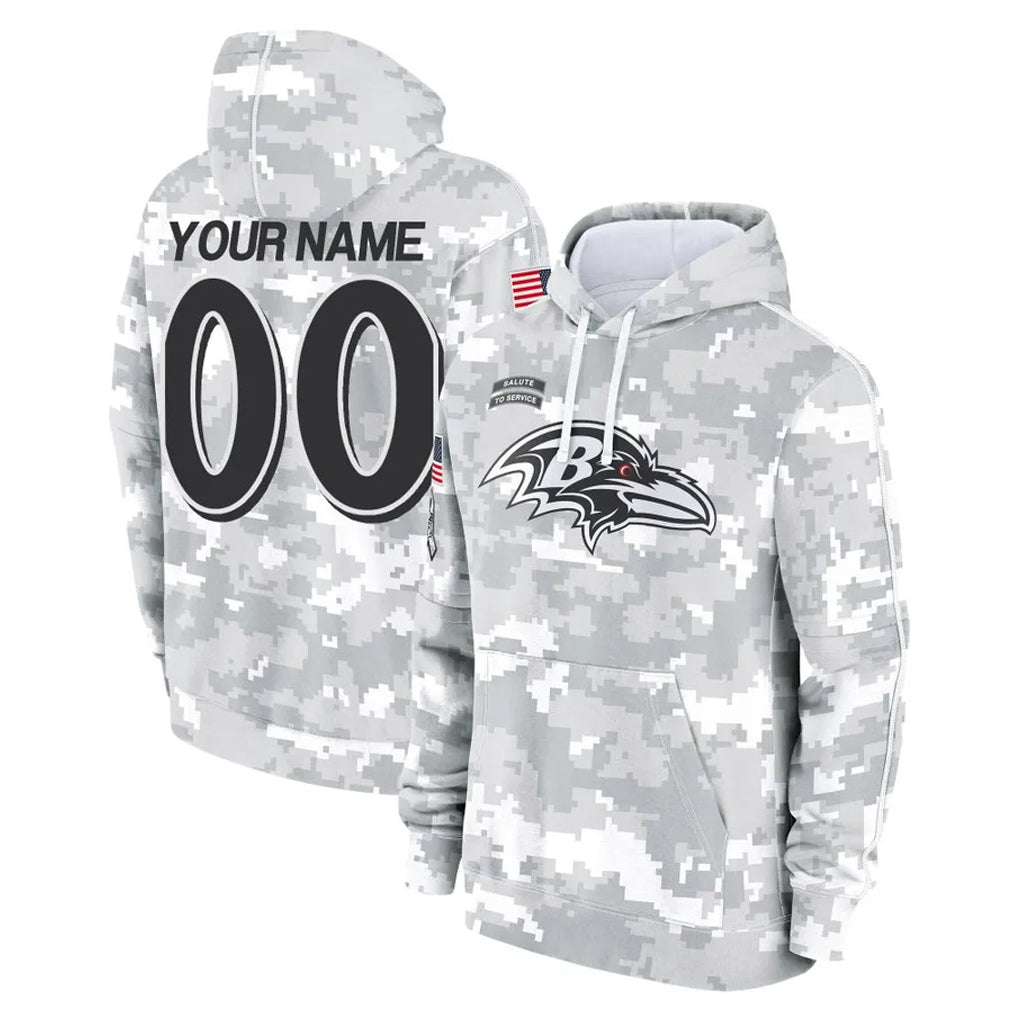 Odoa Custom B.Ravens Arctic Camo Salute To Service Hoodie Any Name & Numbers Stitched Jerseys