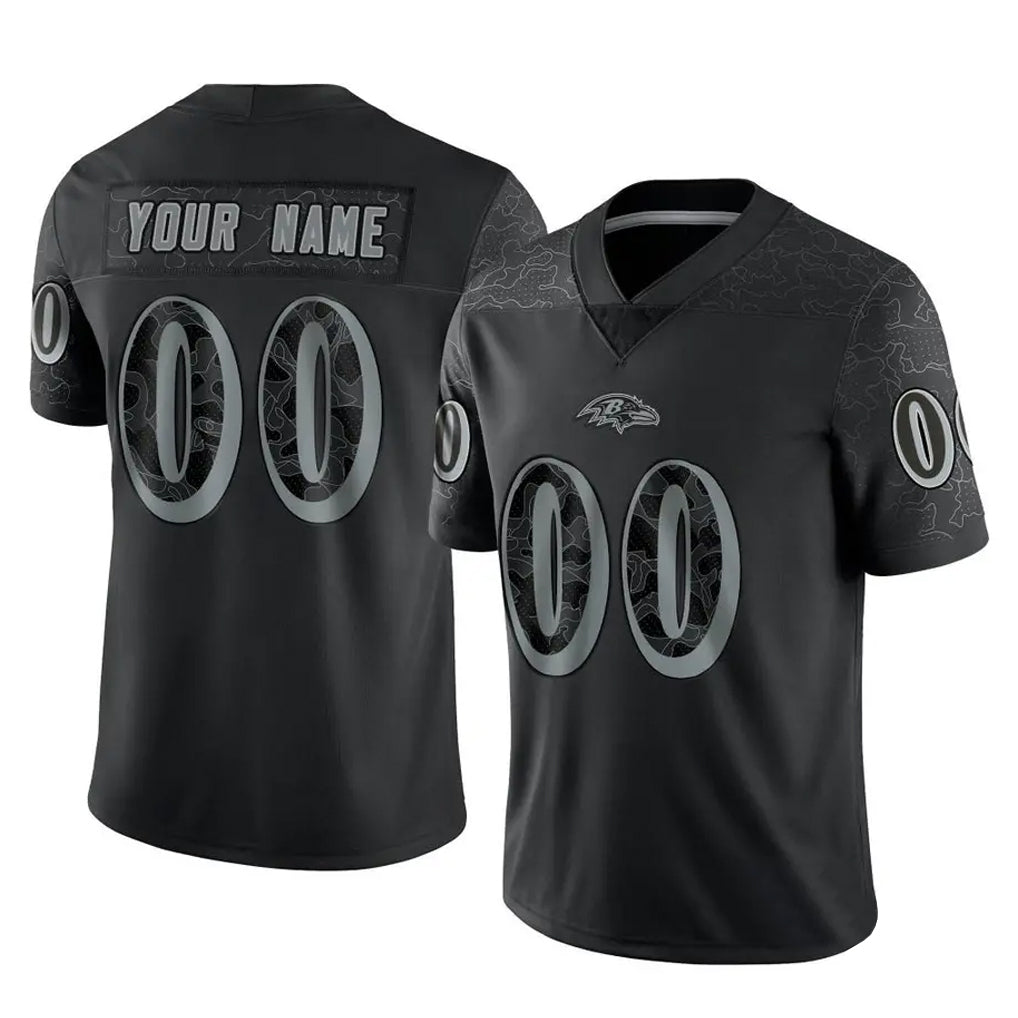 Odoa Custom B.Ravens Black RFLCTV Limited Any Name & Numbers Stitched Jerseys