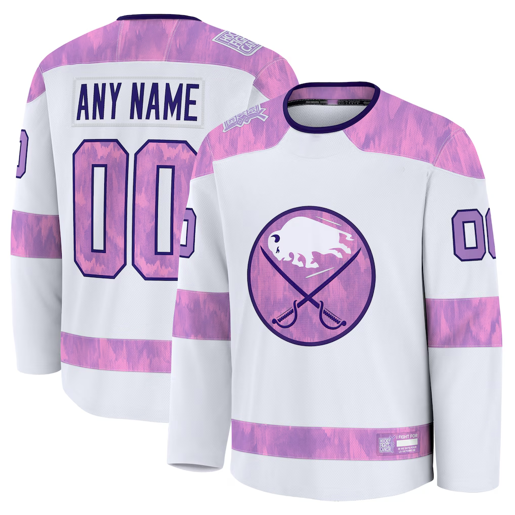 Odoa Custom B.Sabres White 2024 Hockey Fights Cancer Practice Stitched Jerseys