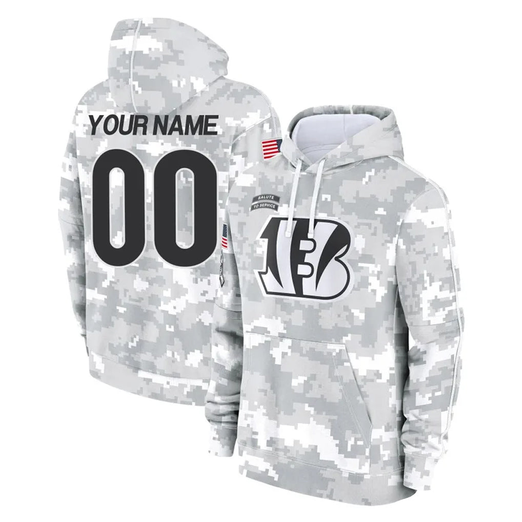 Odoa Custom C.Bengals Arctic Camo Salute to Service Pullover Hoodie Limited Any Name & Numbers Stitched Jerseys