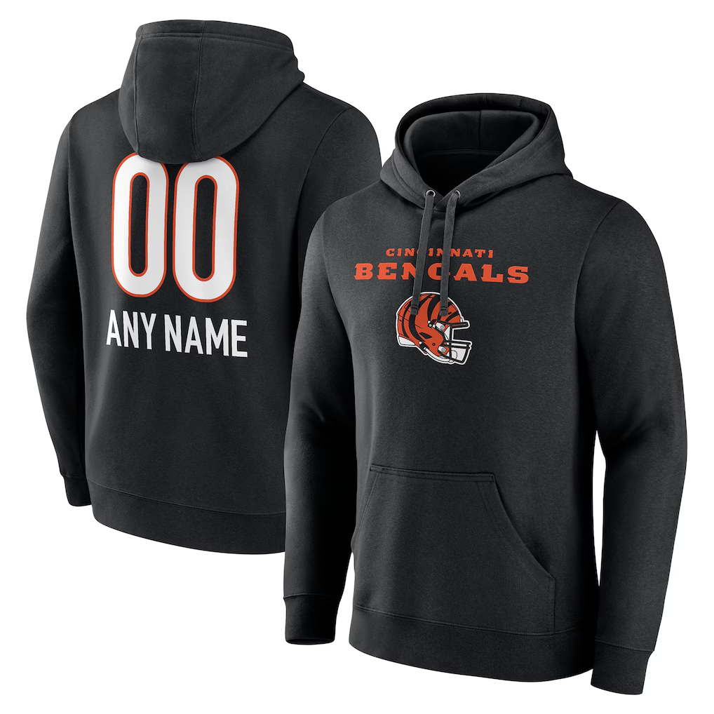 Odoa Custom C.Bengals Black Personalized Name & Number Team Wordmark Pullover Hoodie Stitched Jerseys