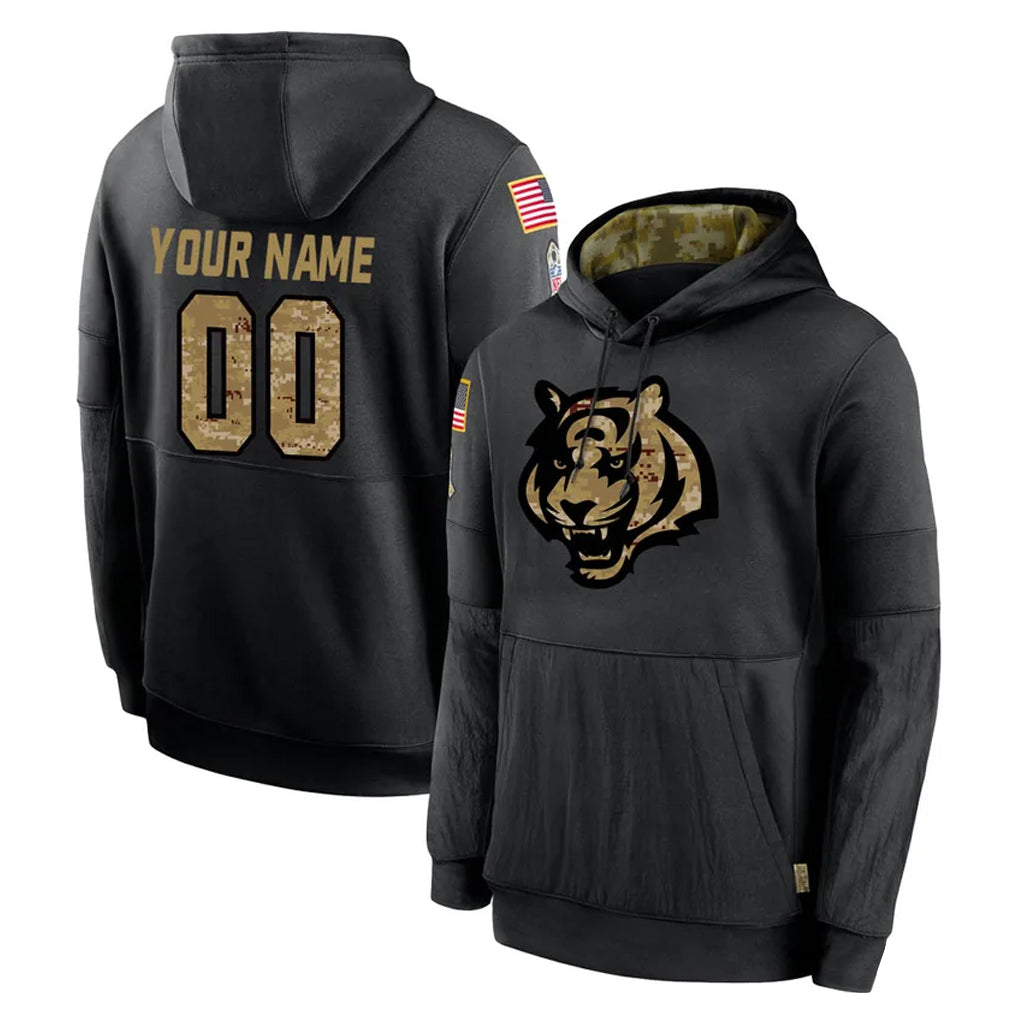 Odoa Custom C.Bengals Black Salute to Service Pullover Hoodies Any Name & Numbers Stitched Jerseys