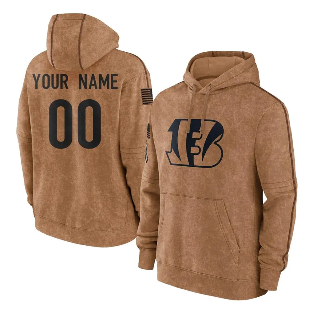 Odoa Custom C.Bengals Brown Salute to Service Pullover Hoodie Limited Any Name & Numbers Stitched Jerseys