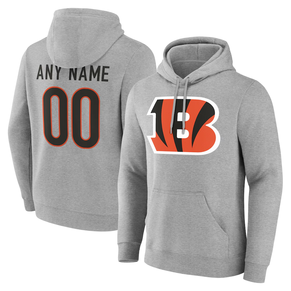 Odoa Custom C.Bengals Gray Team Authentic Personalized Name & Number Hoodie Stitched Jerseys