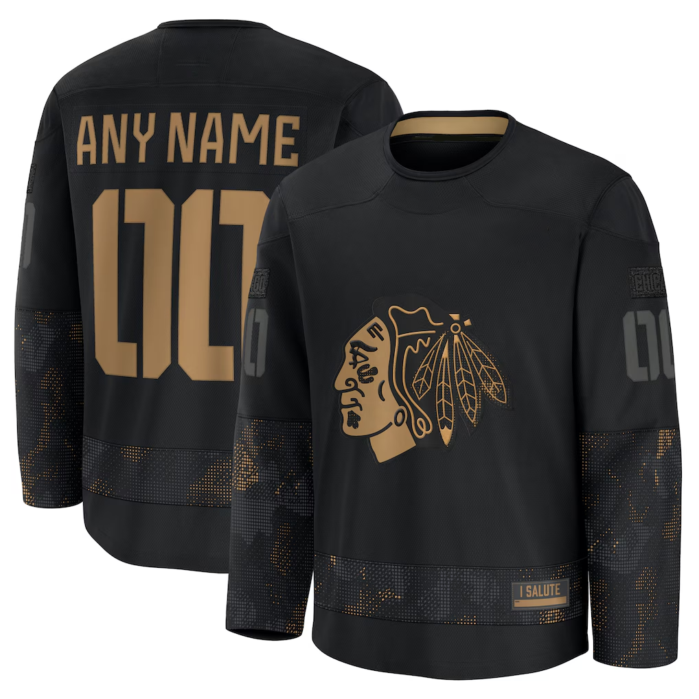 Odoa Custom C.Blackhawks Black 2024 Military Appreciation Practice Jerseys