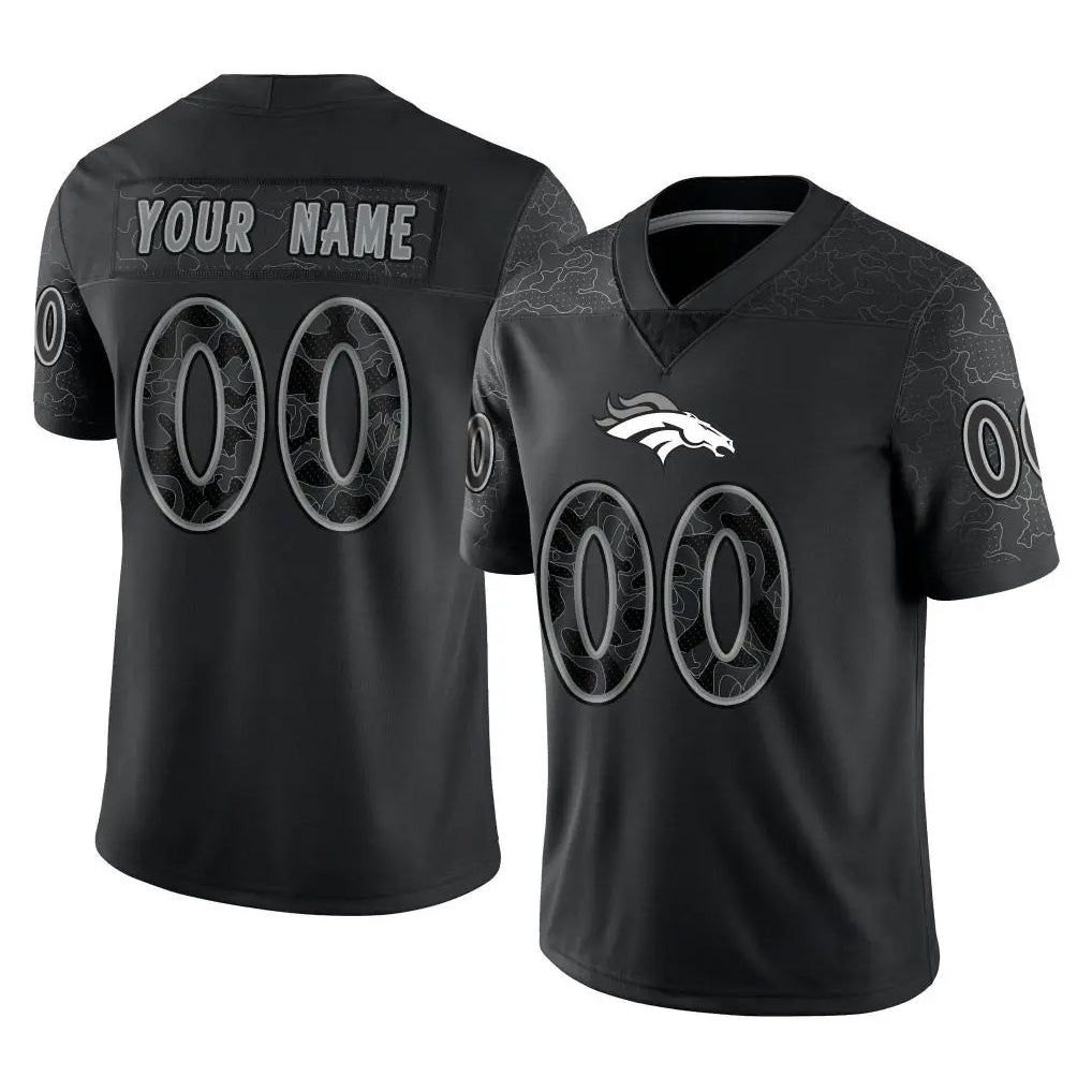 Odoa Custom D.Broncos Black Reflective Limited Any Name & Numbers Stitched Jerseys