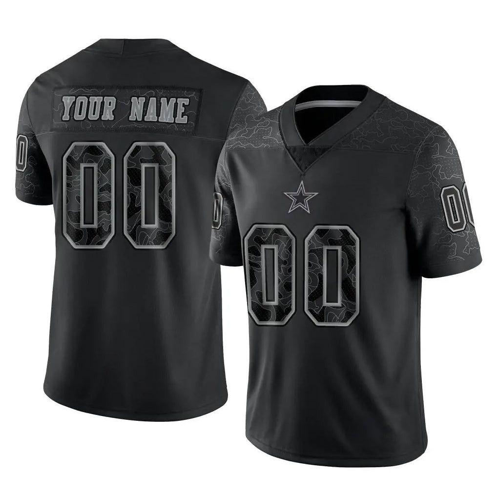 Odoa Custom D.Cowboys Black Limited Reflective Home Game Any Name & Numbers Stitched Jerseys