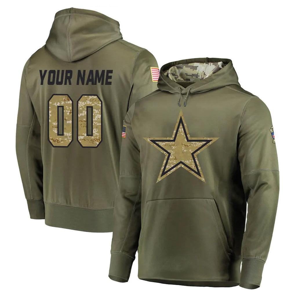 Odoa Custom D.Cowboys Olive Salute to Service Pullover Hoodies Home Game Any Name & Numbers Stitched Jerseys