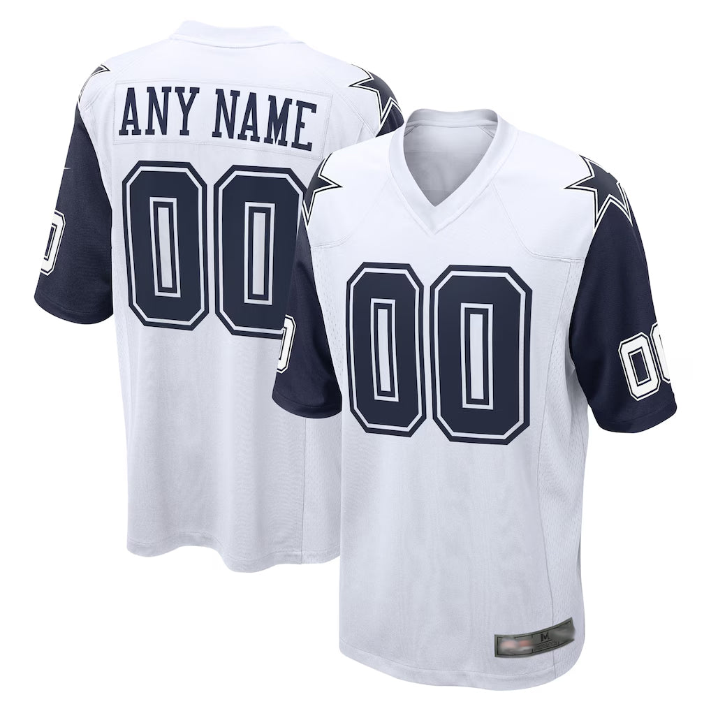 Odoa Custom D.Cowboys White-Navy Home Game Any Name & Numbers Stitched Jerseys