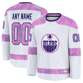 Odoa Custom E.Oilers White 2024 Hockey Fights Cancer Practice Jerseys