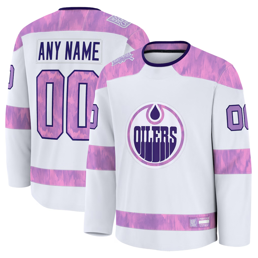 Odoa Custom E.Oilers White 2024 Hockey Fights Cancer Practice Jerseys