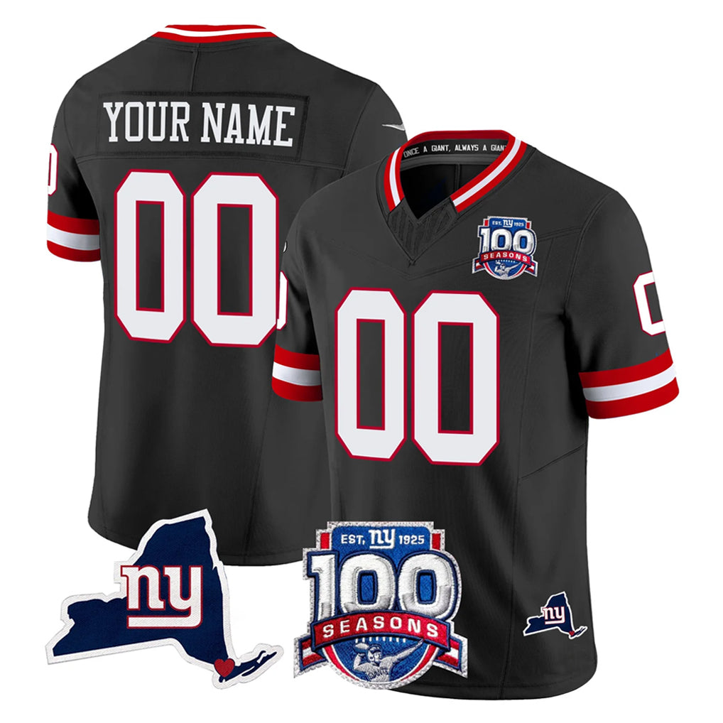 Odoa Custom NY.Giants Black 100th Season & State Patch Vapor Limited Home Game Any Name & Numbers Stitched Jerseys
