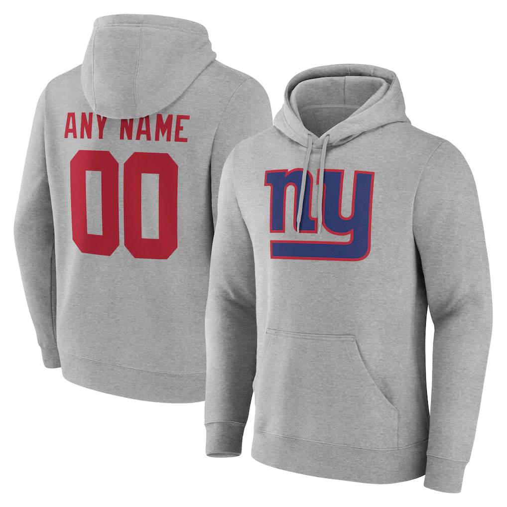 Odoa Custom NY.Giants Gray Pullover Hoodies Limited Game Any Name & Numbers Stitched Jerseys