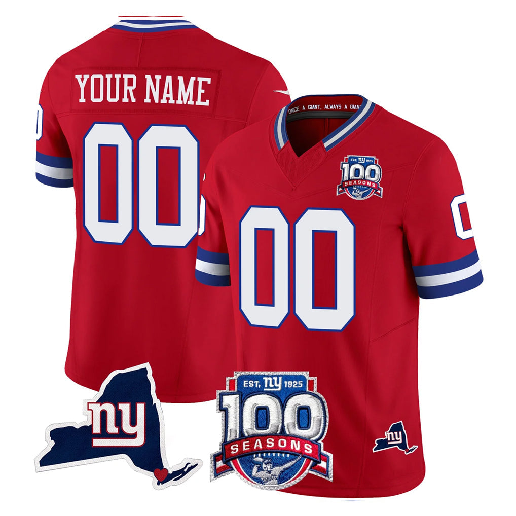 Odoa Custom NY.Giants Red 100th Season & State Patch Vapor Limited Home Game Any Name & Numbers Stitched Jerseys