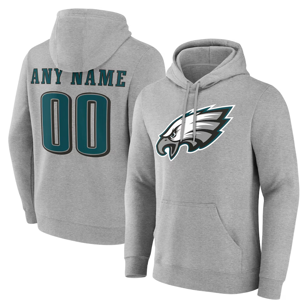 Odoa Custom P.Eagles Gray LOGO Pullover Hoodies Home Game Any Name & Numbers Stitched Jerseys