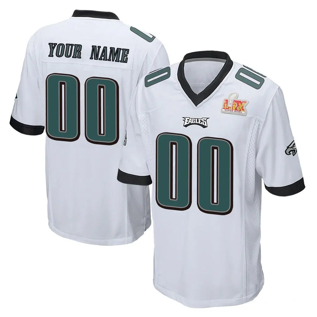 Odoa Custom P.Eagles White Super Bowl LIX Home Game Any Name & Numbers Stitched Jerseys