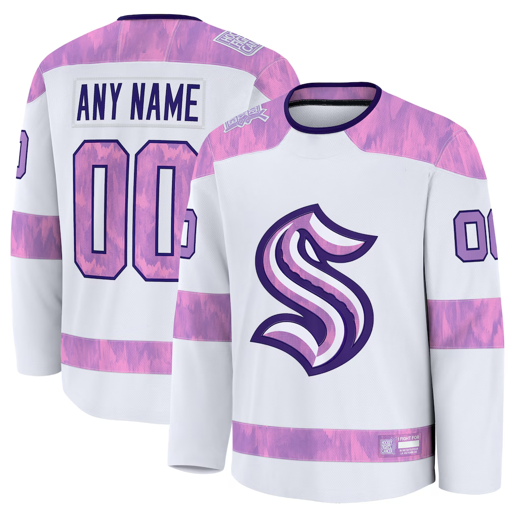 Odoa Custom S.Kraken White 2024 Hockey Fights Cancer Practice Jerseys