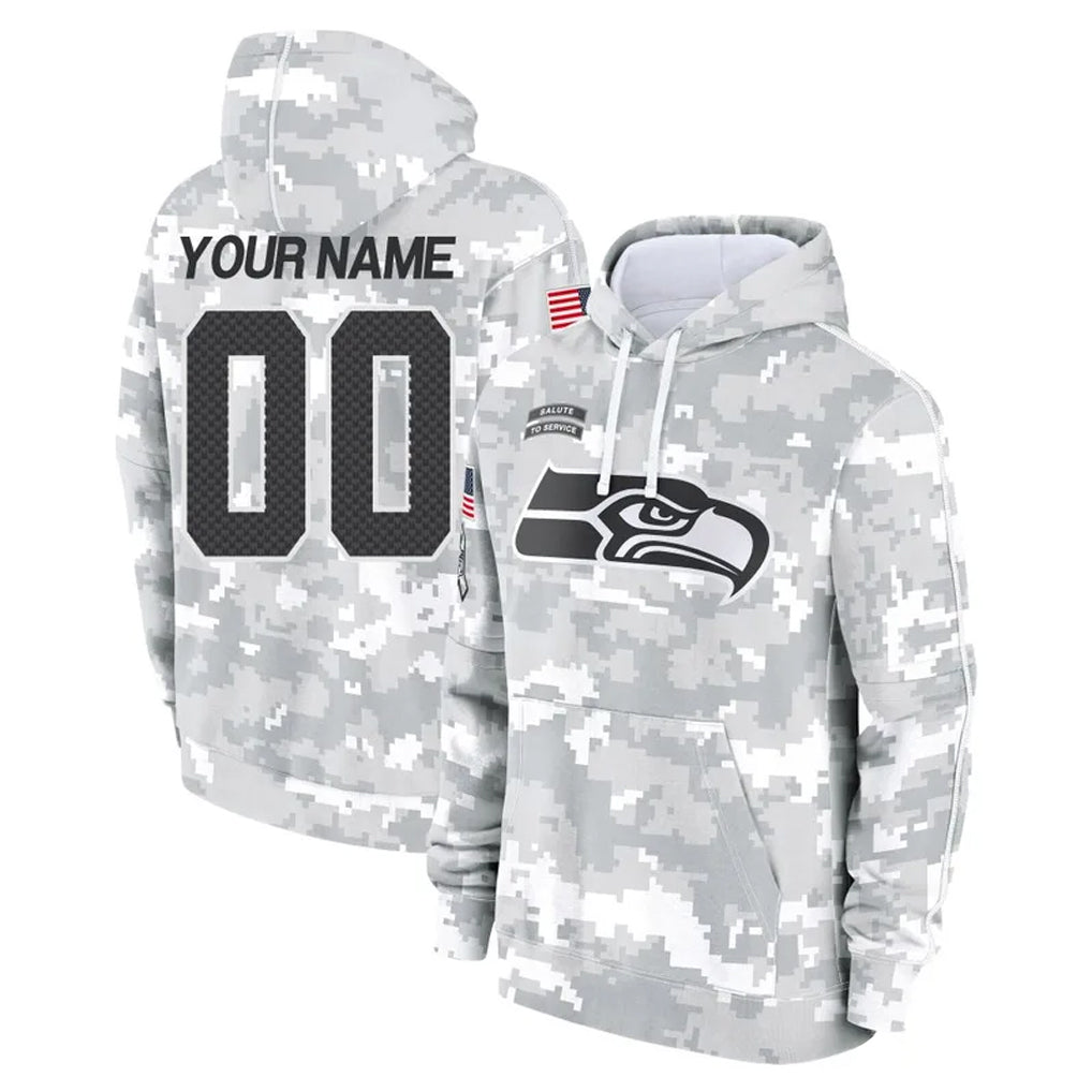Odoa Custom S.Seahawks Arctic Camo Limited Salute to Service Pullover Hoodies Game Any Name & Numbers Stitched Jerseys