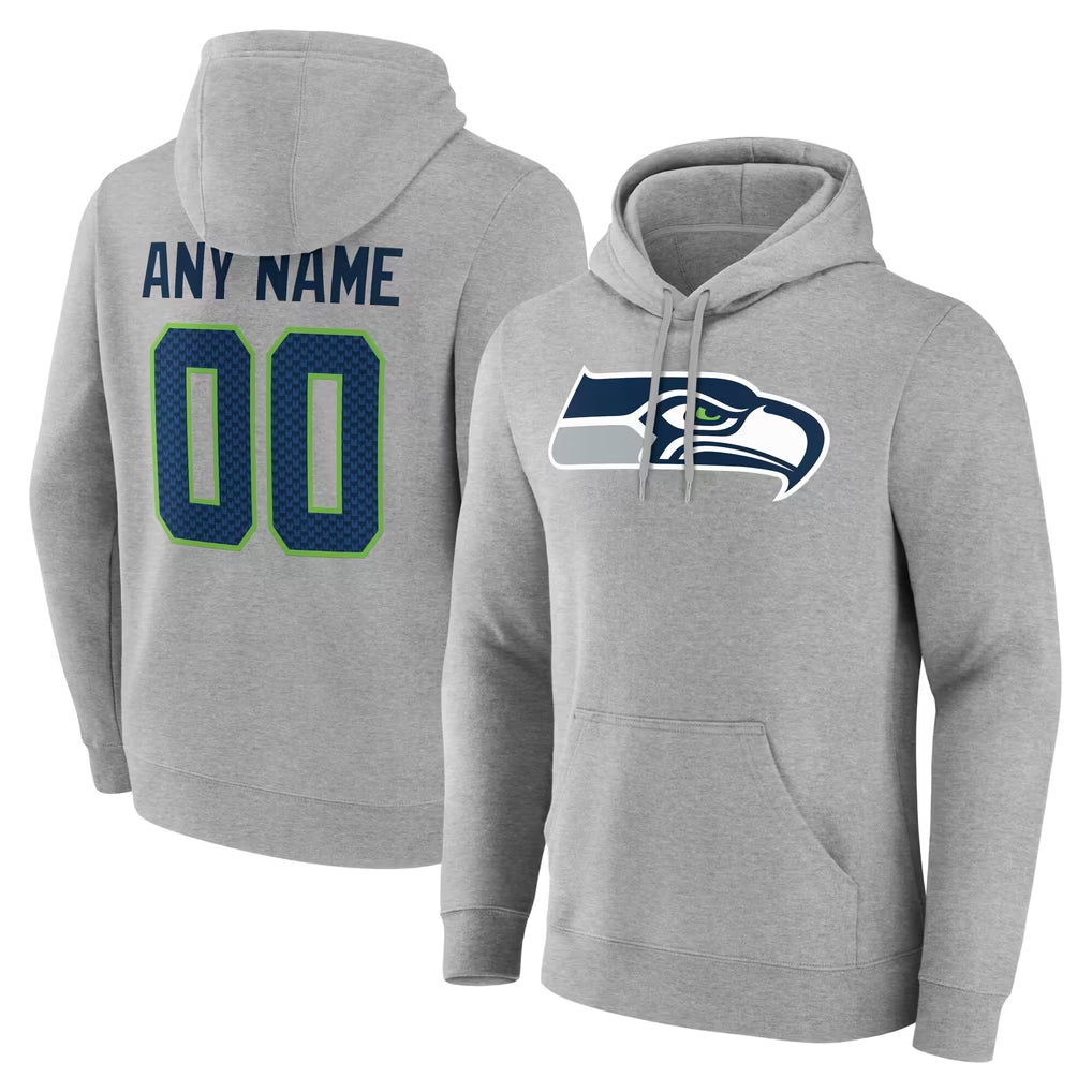 Odoa Custom S.Seahawks Gray LOGO Pullover Hoodies Game Any Name & Numbers Stitched Jerseys