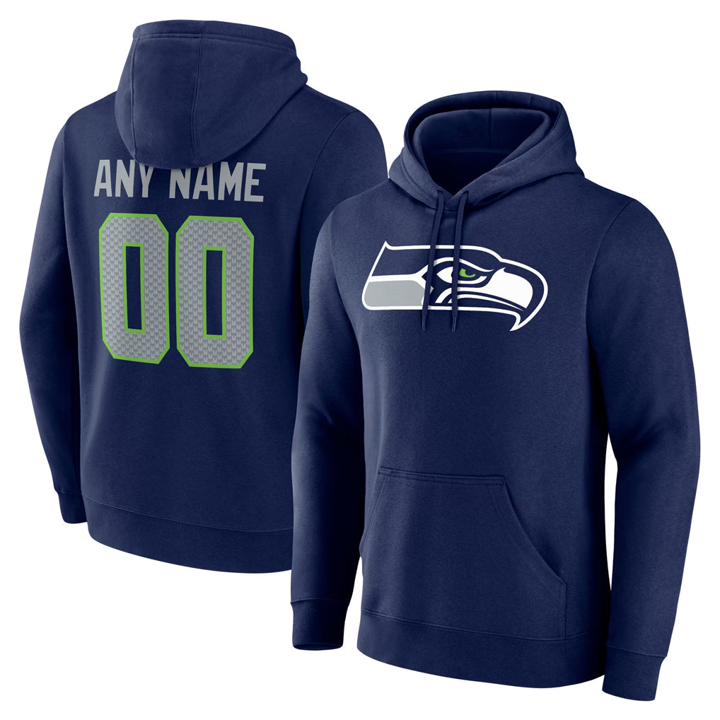 Odoa Custom S.Seahawks Navy Pullover Hoodies Game Any Name & Numbers Stitched Jerseys