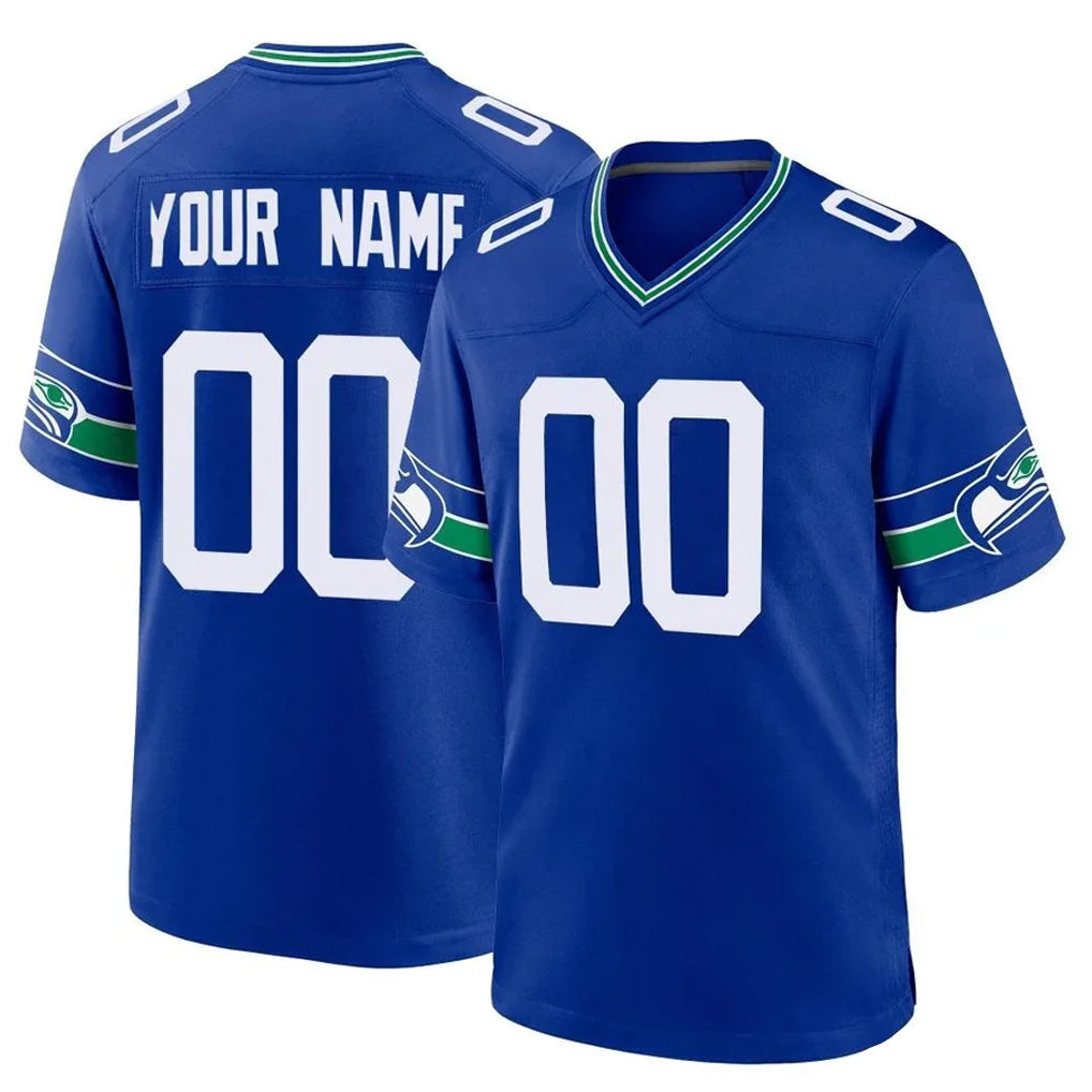 Odoa Custom S.Seahawks Royal Throwback Home Game Any Name & Numbers Stitched Jerseys