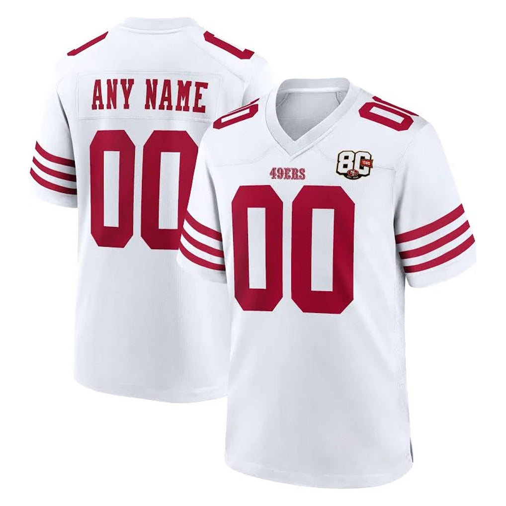 Odoa Custom SF.49ers White 80th Game Home Any Name & Numbers Stitched Jerseys