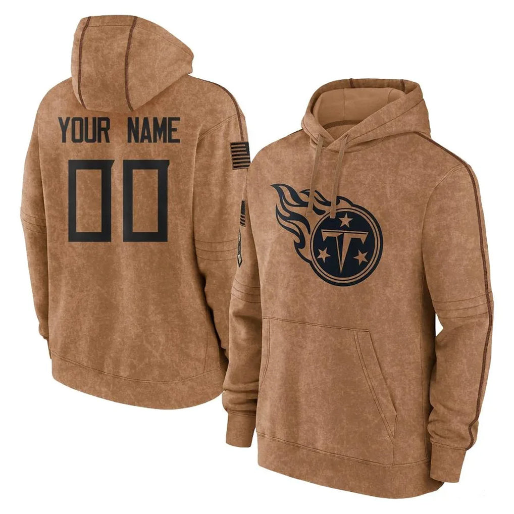 Odoa Custom T.Titans Brown Salute To Service Club Pullover Hoodies Home Game Any Name & Numbers Stitched Jerseys