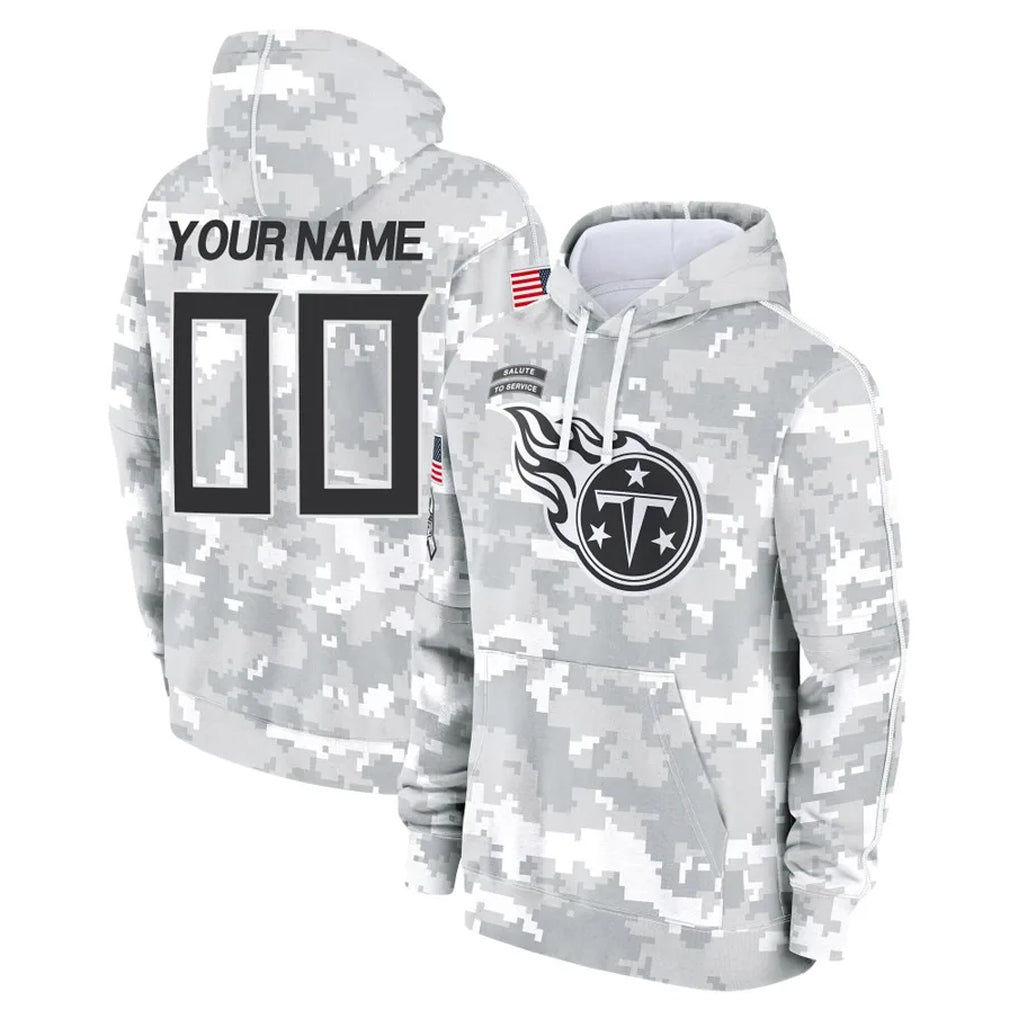 Odoa Custom T.Titans Camo Arctic Salute to Service Pullover Hoodies Home Game Any Name & Numbers Stitched Jerseys