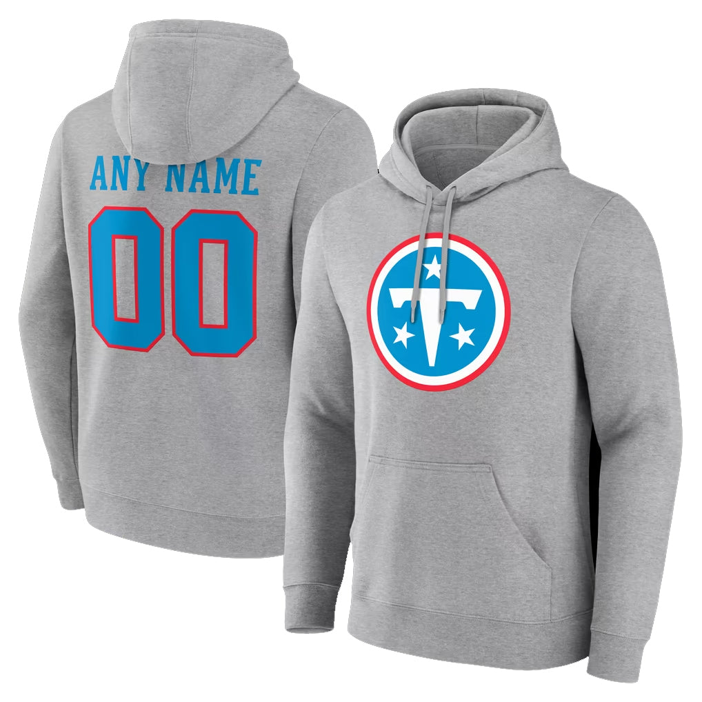 Odoa Custom T.Titans Light Gray LOGO Pullover Hoodies Home Game Any Name & Numbers Stitched Jerseys