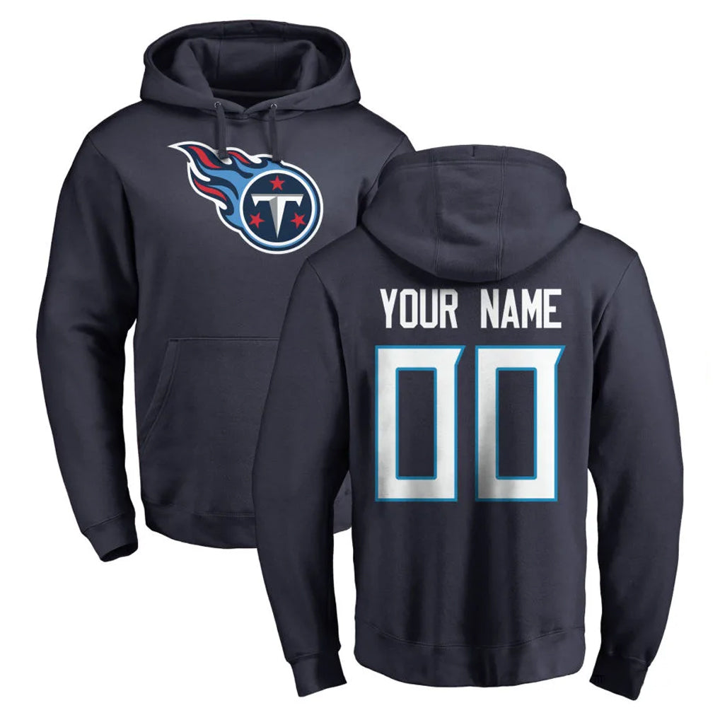 Odoa Custom T.Titans Navy Logo Pullover Hoodies Home Game Any Name & Numbers Stitched Jerseys