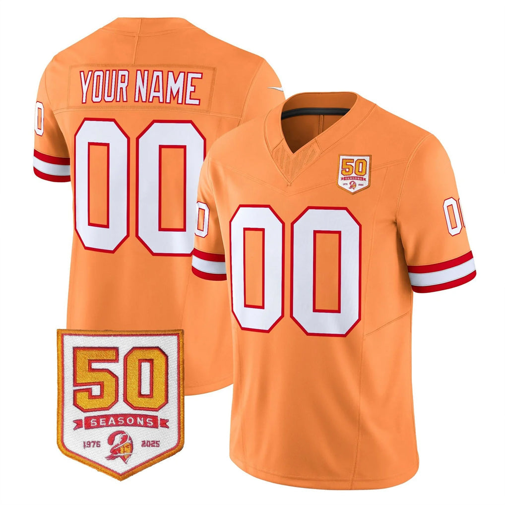 Odoa Custom TB.Buccaneers 76' Orange 50th Season Vapor Limited Home Game Any Name & Numbers Stitched Jerseys