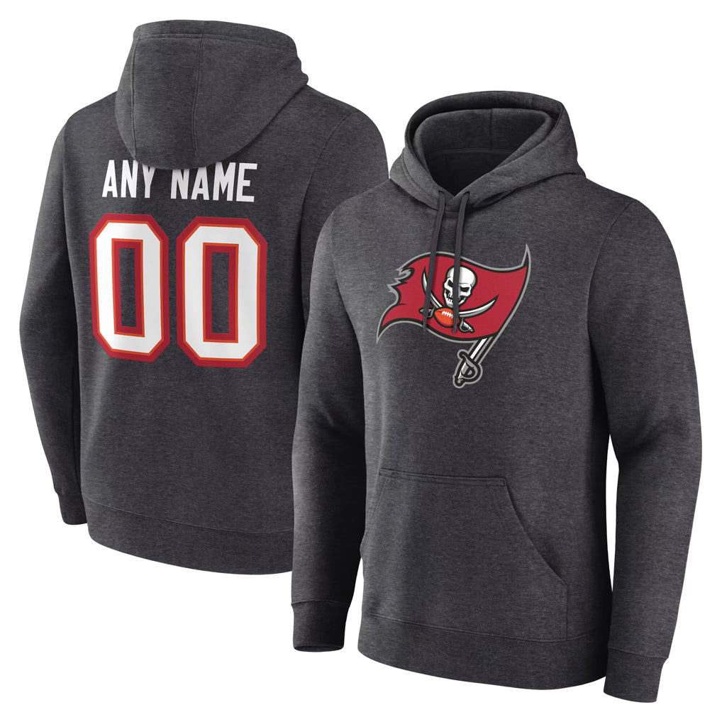 Odoa Custom TB.Buccaneers Gray LOGO Pullover Hoodie Home Game Any Name & Numbers Stitched Jerseys
