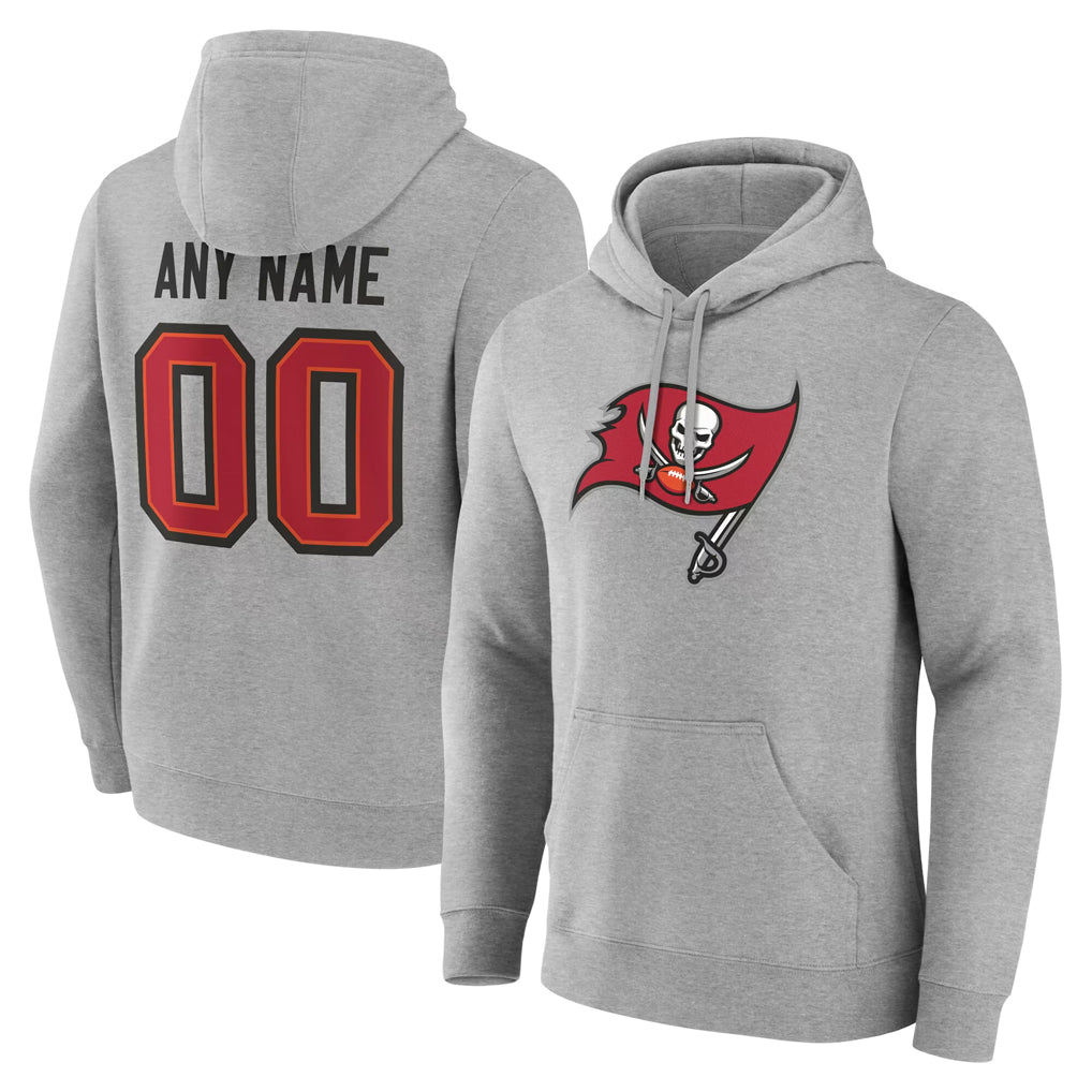 Odoa Custom TB.Buccaneers Gray Pullover Hoodie Home Game Any Name & Numbers Stitched Jerseys