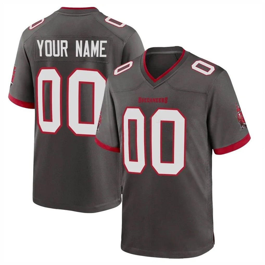 Odoa Custom TB.Buccaneers Pewter Alternate Home Game Any Name & Numbers Stitched Jerseys