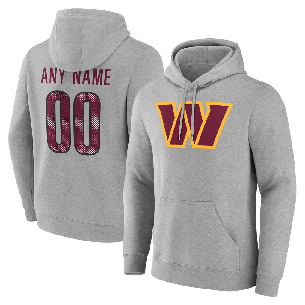 Odoa Custom W.Commanders Gray LOGO Pullover Hoodies Game Any Name & Numbers Stitched Jerseys