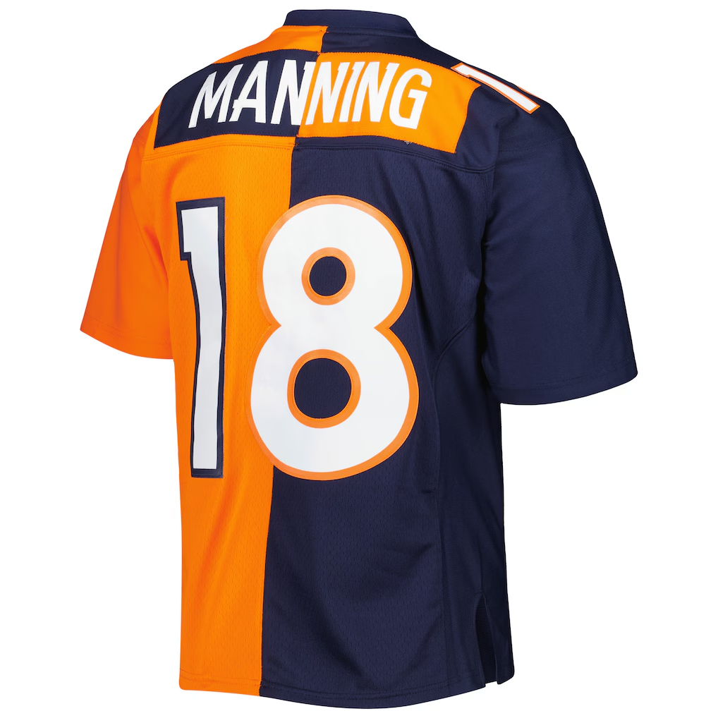 Odoa D.Broncos #18 Peyton Manning Mitchell & Ness NavyOrange 2015 Split Legacy Replica  Stitched Puhic Jersey