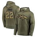 Odoa D.Broncos #22 Brandon Jones Player Olive Salute to Service Pullover Hoodies Home Game Stitched Jerseys