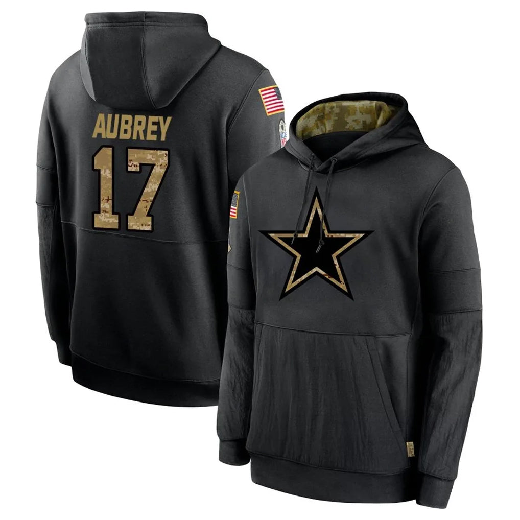 Odoa D.Cowboys #17 Brandon Aubrey Player Black Salute to Service Pullover Hoodies Limited Stitched Jerseys